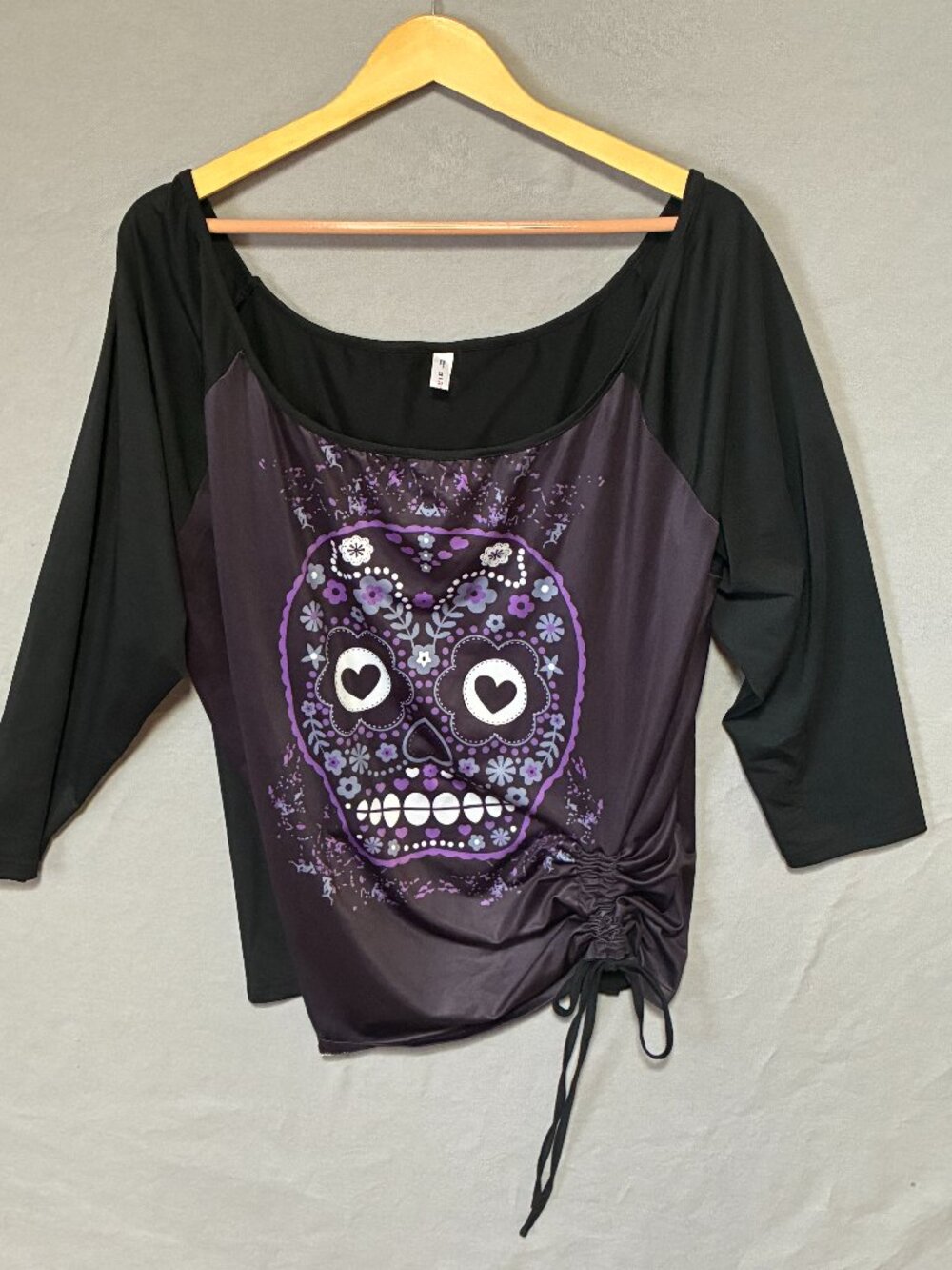 Rose Gal Sugar Skull Womens Size 2X  Top Shirt Halloween Whimsigoth Purple Black